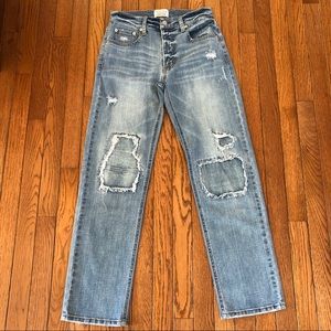 Jordache Heritage Straight Destroyed Stretch Blue Jeans Sz 25 Run Large